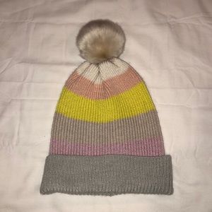 LOFT Women’s Ribbed Knit Stripe Beanie with Pom